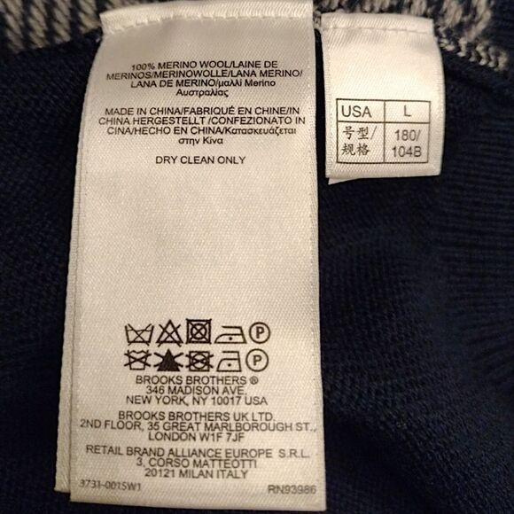 Brooks Brothers 346 Extra Fine Merino Wool V-Neck Sweater Vest, Large, Navy/Gray - Picture 8 of 8